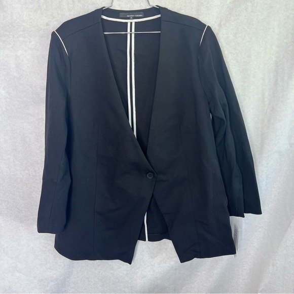 AMANDA + Chelsea blazer size 1X piped shoulder Ponte jacket black - Picture 2 of 7